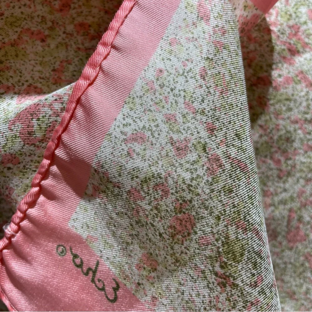 Echo 100% Silk Scarf 15x46 Rectangular Pink Cream Green Dainty and Feminine